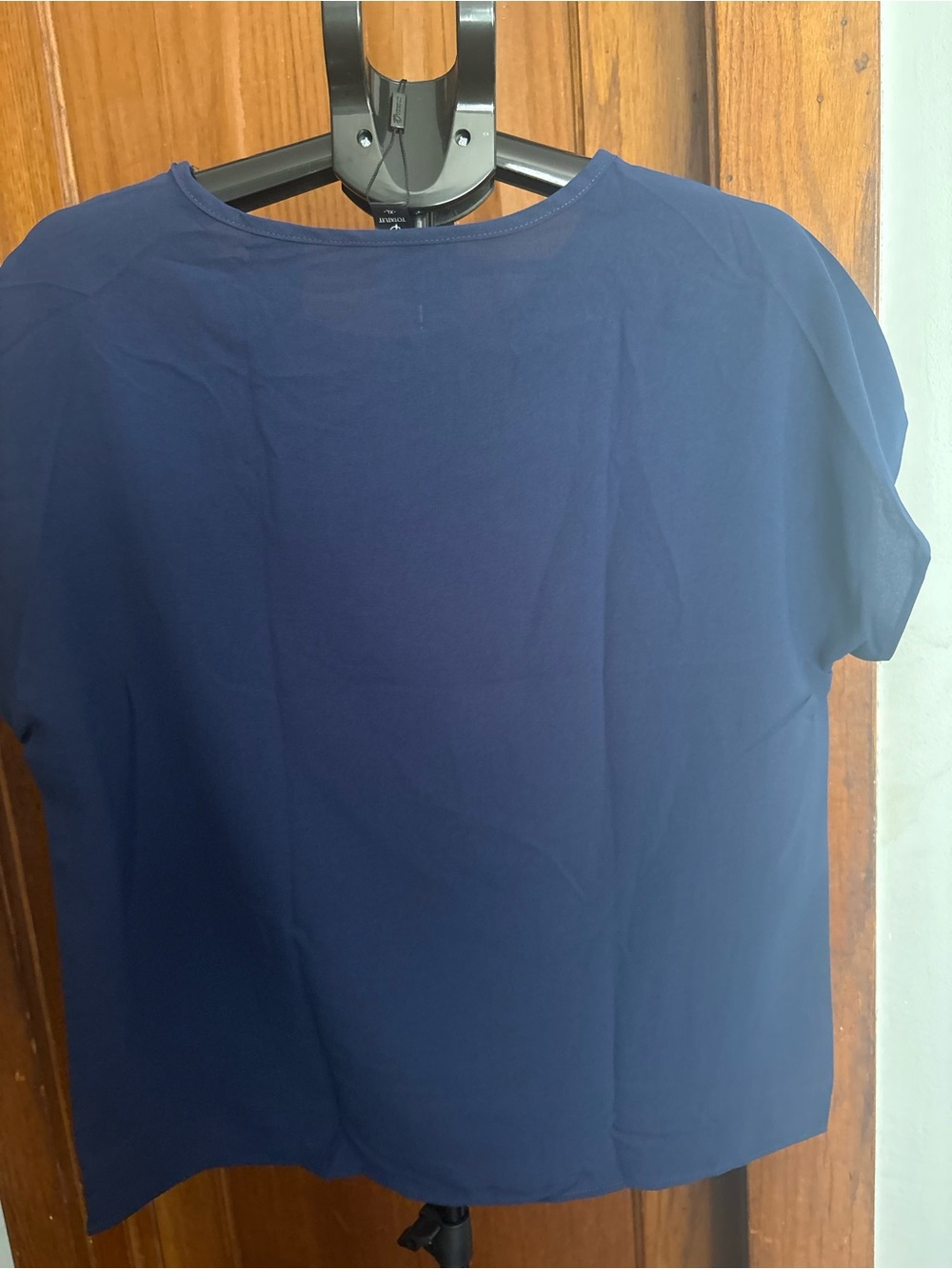 Navy Tee & Blue/White Brushstroke Print Wide-Leg Pants Set - Picture 7 of 13